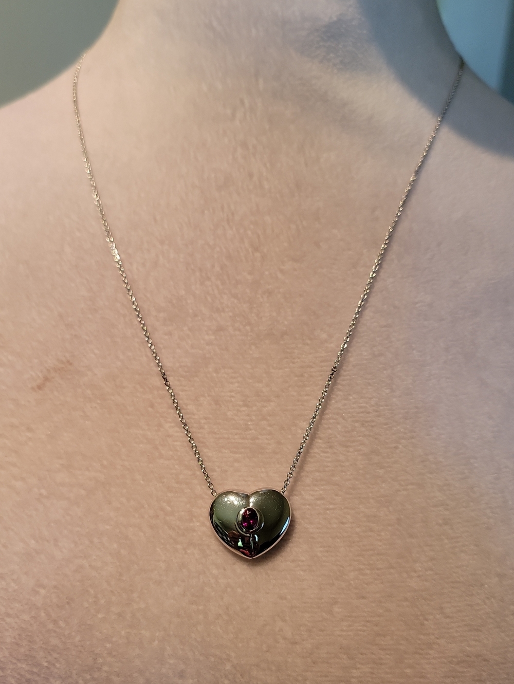 Petra Azar Sterling Silver Heart Pendant Necklace with Synthetic Ruby